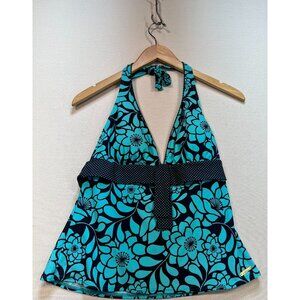 Liz & Co Women's Halter Swimwear Tank Size 14 Blue Black Floral Belated Stretch